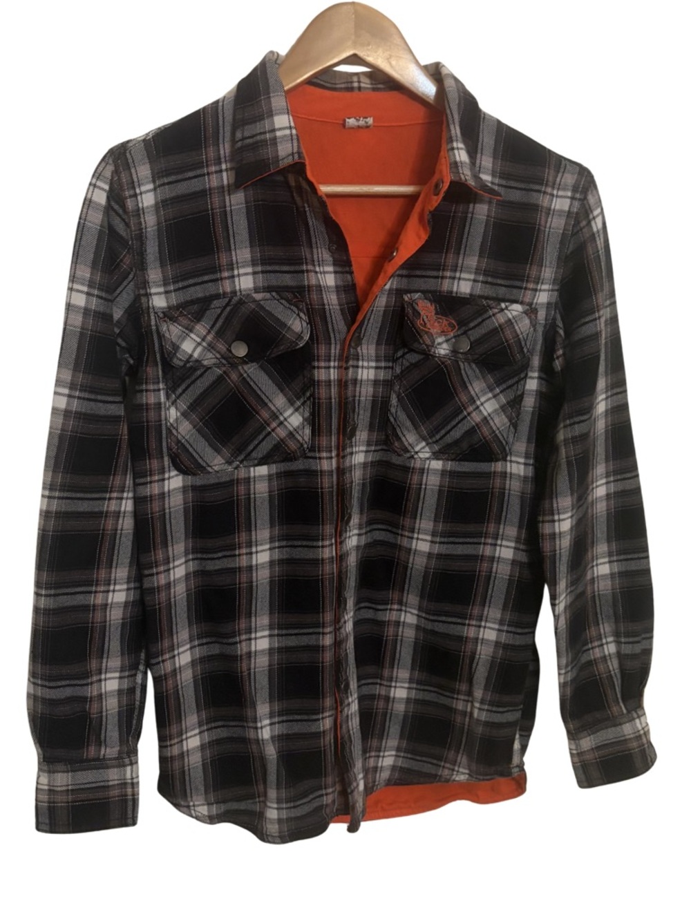 Buck‎ Commander Reversible Hunting Flannel Shirt Small Blaze Orange Plaid